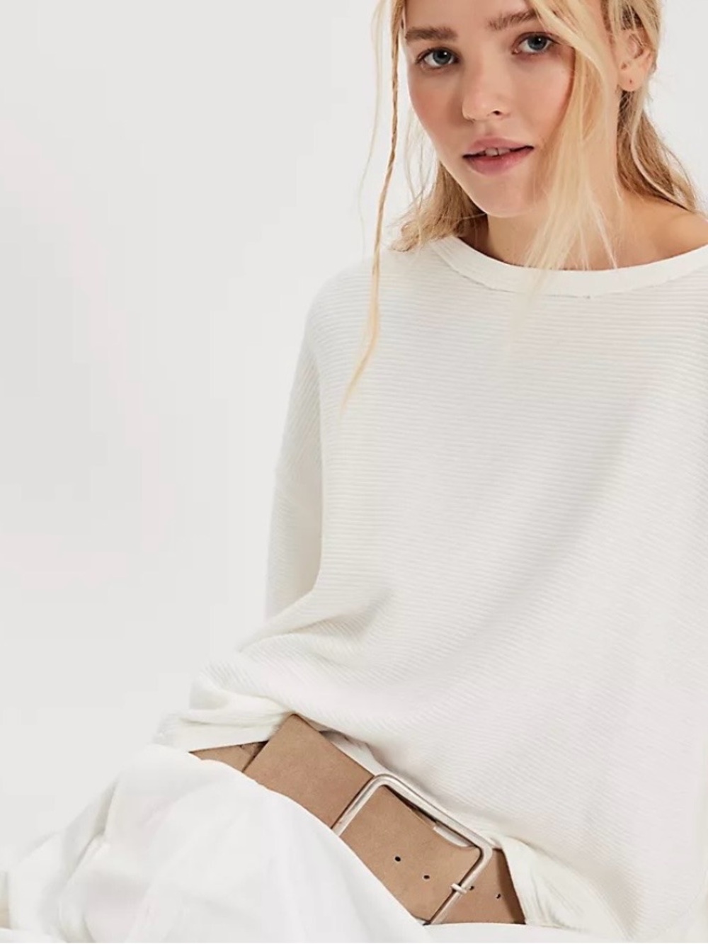 We the Free Total Eclipse Ribbed Long Sleeve Oversized - Ivory